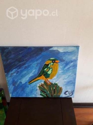 Pintura pájaro amarillo y verde