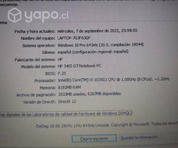 Notebook HP/ i5 10Th Gen / 8GB RAM/ 256GB SSD