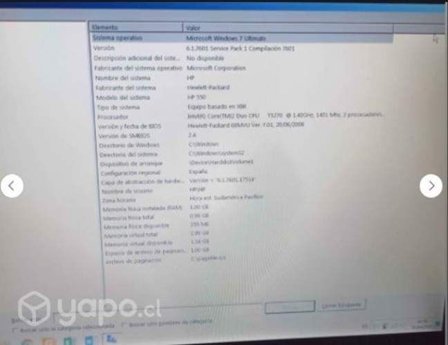 Hp modelo 550 notebook intel core 2 duo