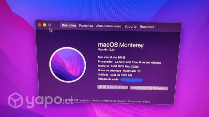 Apple mac mini 1 TB SSD 8 GB RAM SO 2022