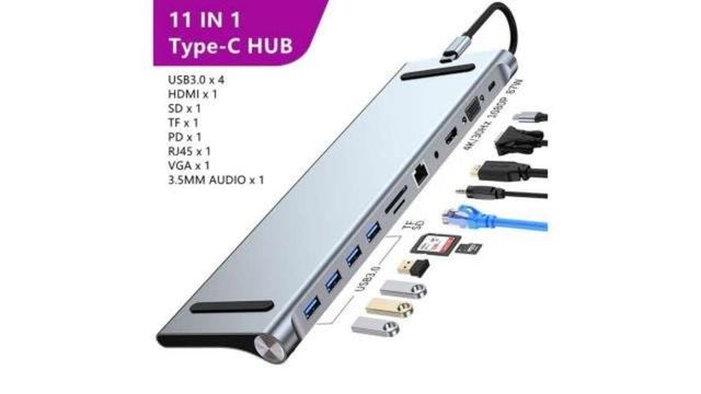 Hub 11 En 1 Usb Tipo C Usb-c Hdmi Vga Usb Lan Sd.