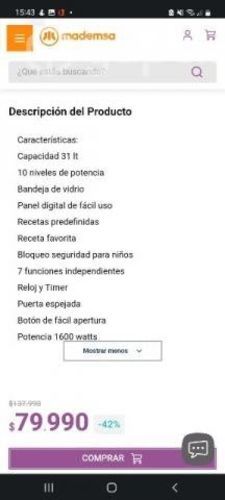 Microondas 31 litros