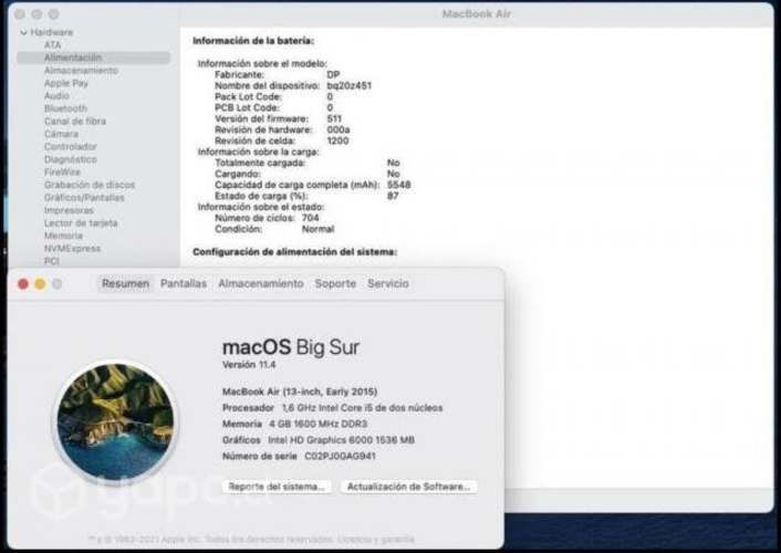 MacBook Air 13 pulgadas 256Gb intel i5 4Gb 2015