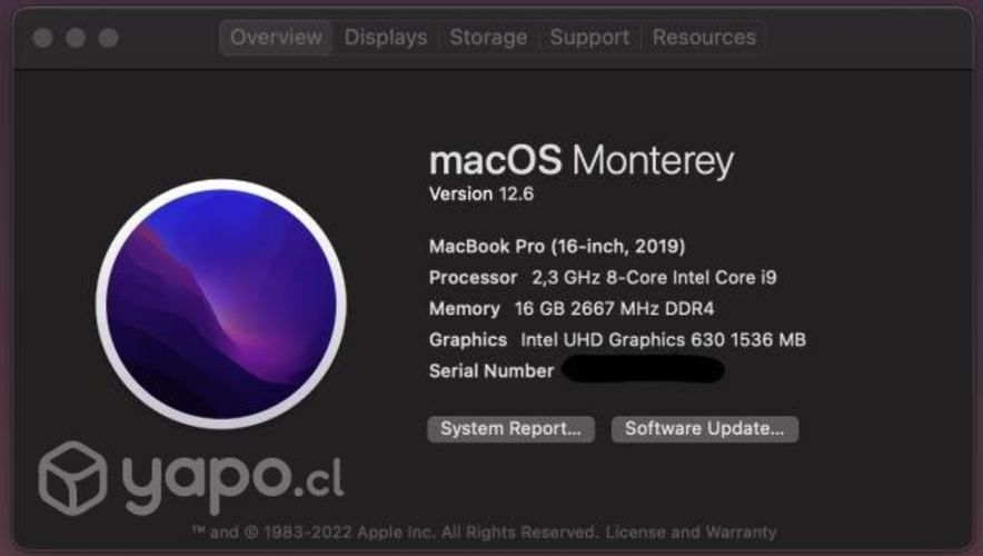 MacBook Pro i9 1TB 16GB RAM 1 año uso