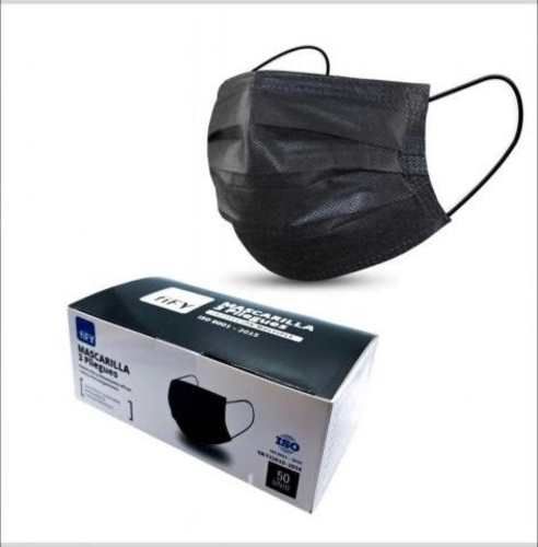 Mascarilla 3 pliegues negra hipoalargenica 1x50 un