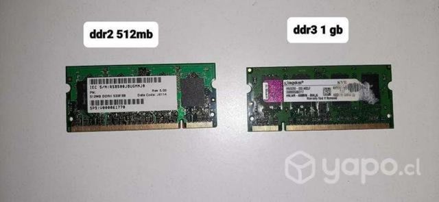 Ram de notebook ddr2 512 y ddr3 1 gb