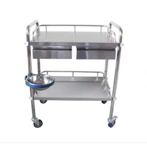 Carro curacion acero inoxidable 2 bandejas 2 cajon