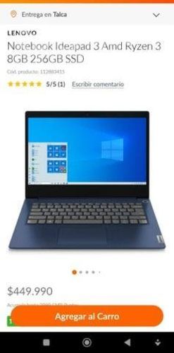 Notebook Lenovo Ryzen 3 8 GB ram 256 disco ssd