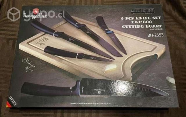 Set 5 Cuchillos Cocina Profesional Tabla Cortar Ba