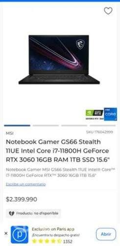 Nootbook gamer MSI GS66 stealth