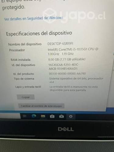 Notebook Dell inspiron 3493 i5 10TH gen ssd 250