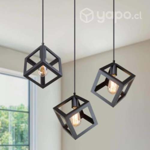 Lámpara Colgante Triple E-27 Diseño Cuadrados