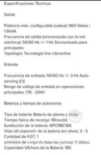 Respaldo de energía UPS marca APC