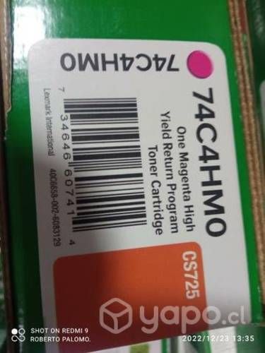 Toner Lexmark 74c4hc0 cyan original de alta y colo
