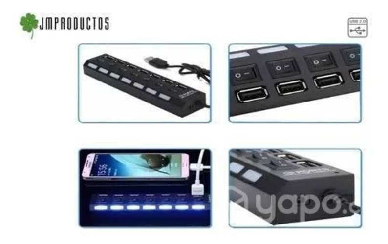 7 Puertos Led Usb 2.0 Hub Con Switch On/off Extens