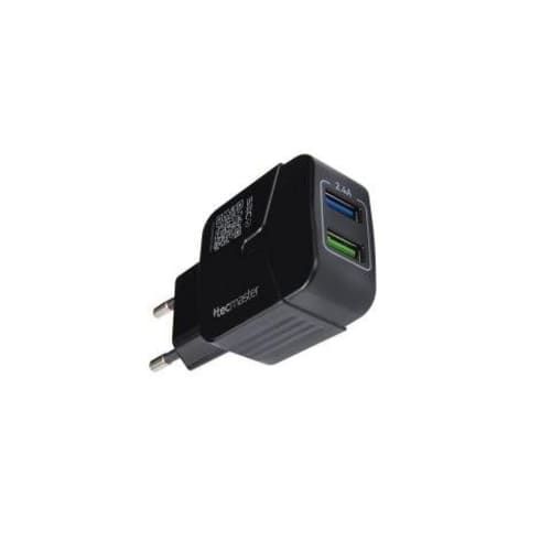 Cargador Pared 2 Usb 2.4a Max Tecmaster Negro