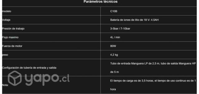 C10B Bomba de Limpieza Inalambrica Wipcool Incluye