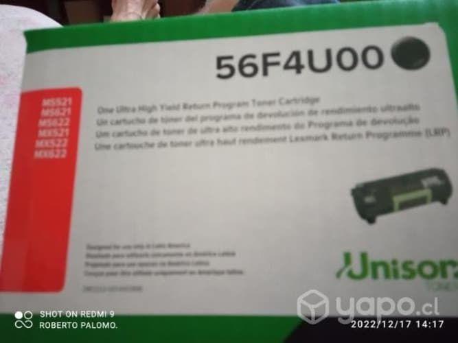 Toner lexmark 56f4u00 black original de alta