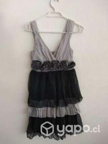 Vestido de Fiesta Negro con Gris Talla M