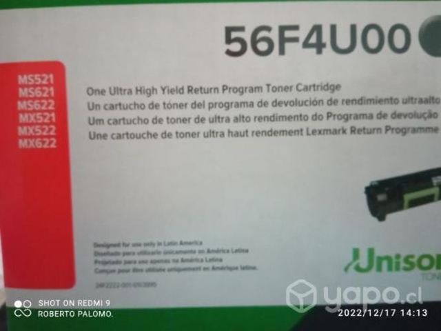 Toner lexmark 56f4u00 black original de alta