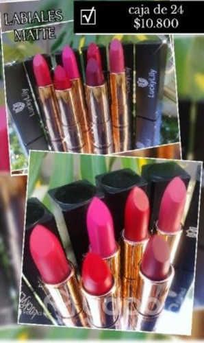 Caja de 24 labiales tonos rojos fucsias matte
