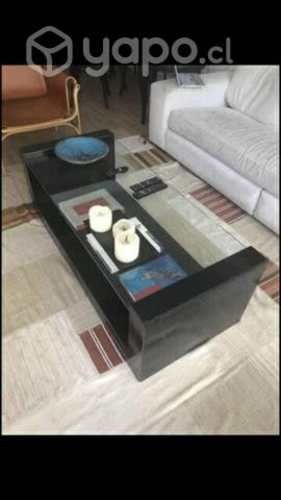 Mesa de centro madera negra con vidrio arriba