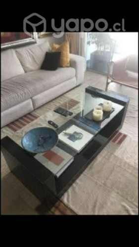 Mesa de centro madera negra con vidrio arriba