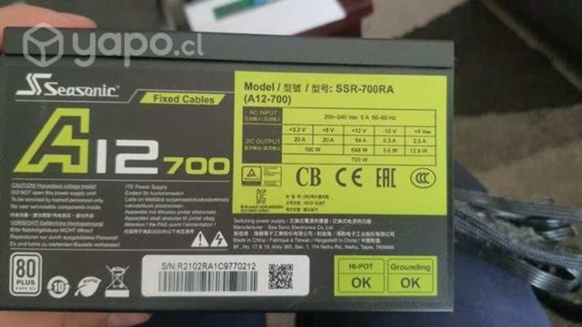 Fuente de poder Seasonic A12-700-80 plus