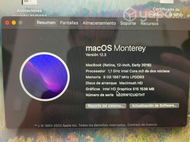 Macbook Retina 12 pulg - 2016 / SSD 256 8GB