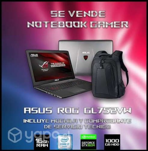 Notebook gamer Asus i7 16GB RAM Gtx960M