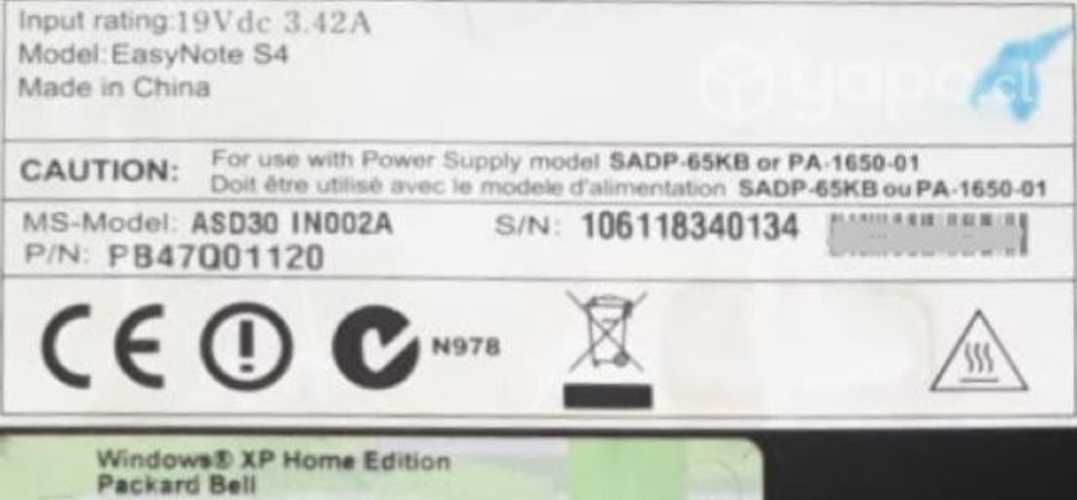 Note book Packard Bell, window xp, antiguo