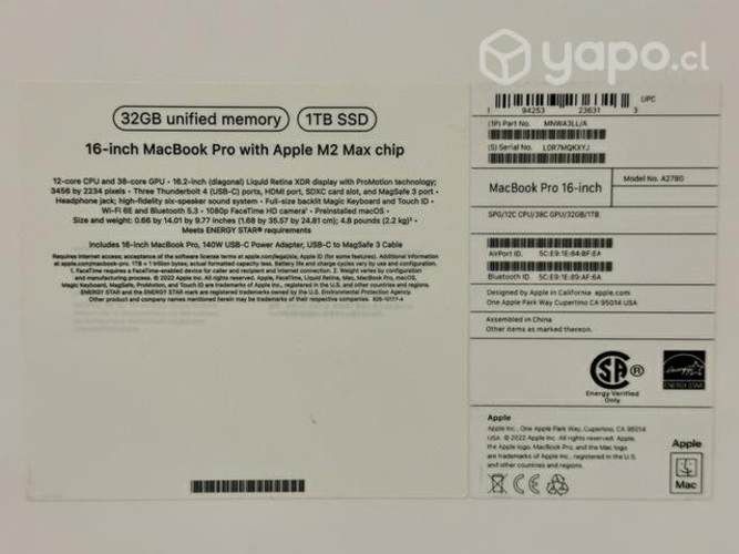 Macbook Pro 16 M2 Max 32gb Ram 1TB Ssd Nuevo 2023