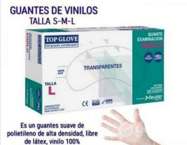 Guantes vinilo y latex marca top glove talla L M S