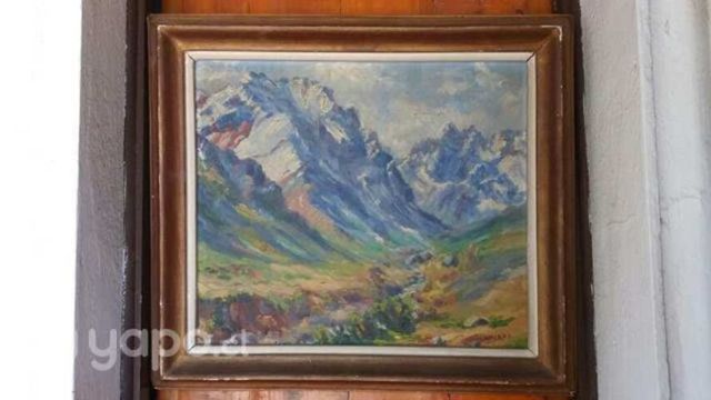 Antiguo oleo paisaje de cordillera