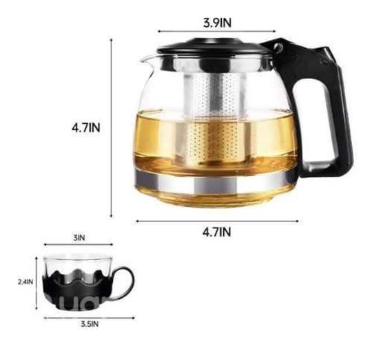 Tetera De Vidrio Infusor Con 4 Tazas De Vidrio Te