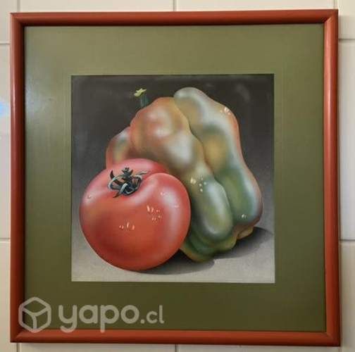 Cuadro técnica aerógrafo de tomate y pimentón