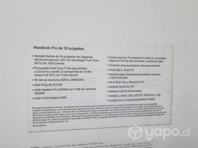 Macbook Pro touchbar 16 pulgadas