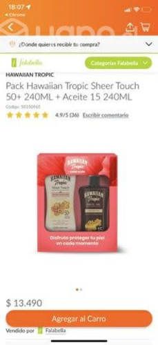 Bloqueador y bronceador hawaiian tropic