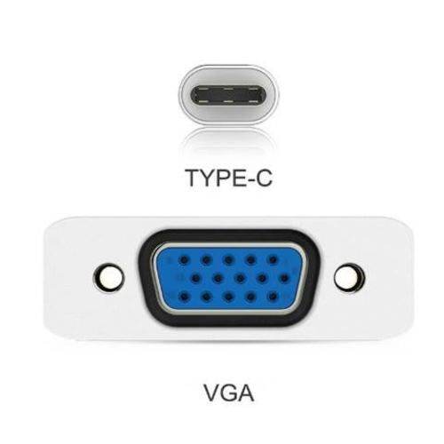 Adaptador usb-c a vga, 10 cms. plateado/ blanco