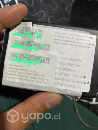 CELULAR HUAWEI MATE20 lite por apuro