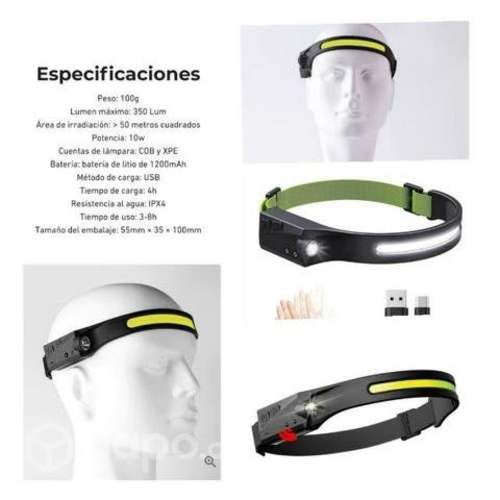 Linterna LED cintillo con sensor y recargable