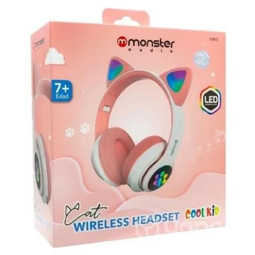 Audifono bluetooth orejas de gato, monster rosado