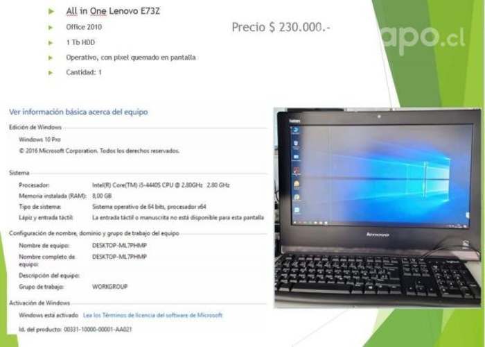 All in one lenovo e73z con detalle