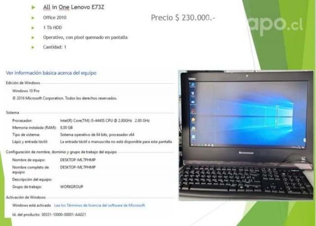 All in one lenovo e73z con detalle