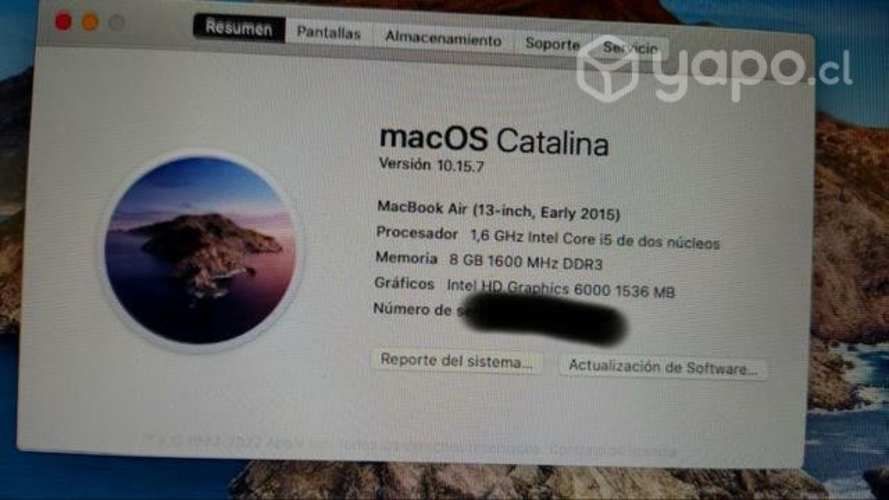 Macbook Air 2015 13,3" i5/8 Ram/250 SSD
