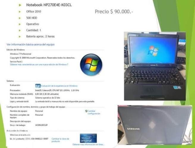 Notebook samsung intel celeron