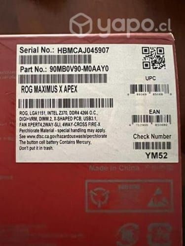 Placa madre asus maximus x apex LGA 1151