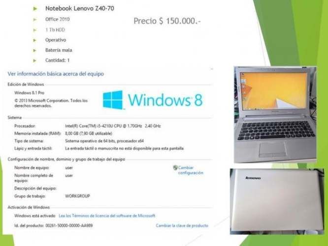 Notebook lenovo z40-70 con detalle