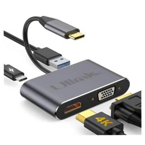 Adaptador usb-c a hdmi, vga, usb 3.0, usb-c carga