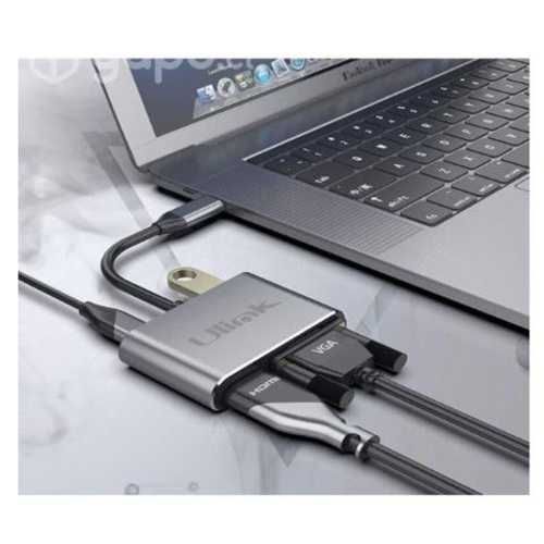Adaptador usb-c a hdmi, vga, usb 3.0, usb-c carga